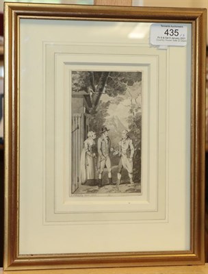 Lot 435 - G* M* Brighty (early 19th century) Figures in conversation at a gate house Signed and dated...