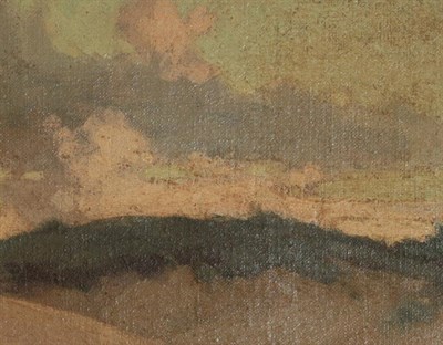 Lot 438 - Robert Jones (exh.1906-1940) Welsh Beach scene at sunset Study of sand dunes and sky Signed, oil on