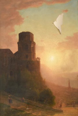 Lot 439 - Attributed to James Renwick Brevoort (1832-1918) American Figures traversing a path at dusk...