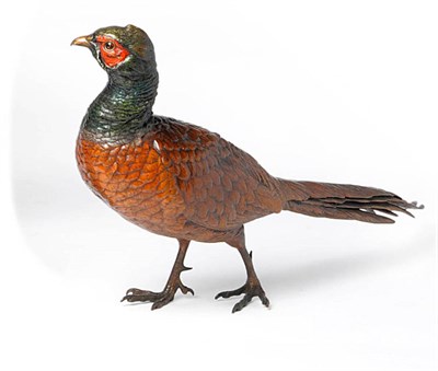 Lot 1063A - Franz Bergmann: A Cold Painted Bronze Model of a Strutting Cock Pheasant, circa 1910, with...