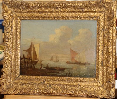 Lot 442 - Circle of Johannes Hermanus Koekkoek (1778-1851) Figures loading a barge with other shipping beyond
