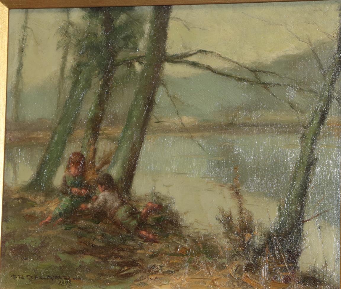 Lot 447 - F R Gélard (late 19th century) French Children at rest by a lakeside Signed and dated 1898, oil on