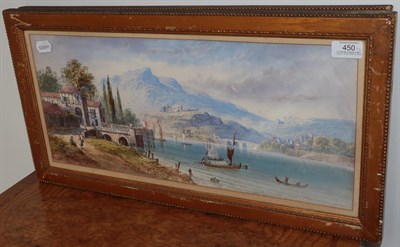 Lot 450 - L Lewis (19th/20th century) Figures on a Continental lakeside Signed and dated (18)95,...