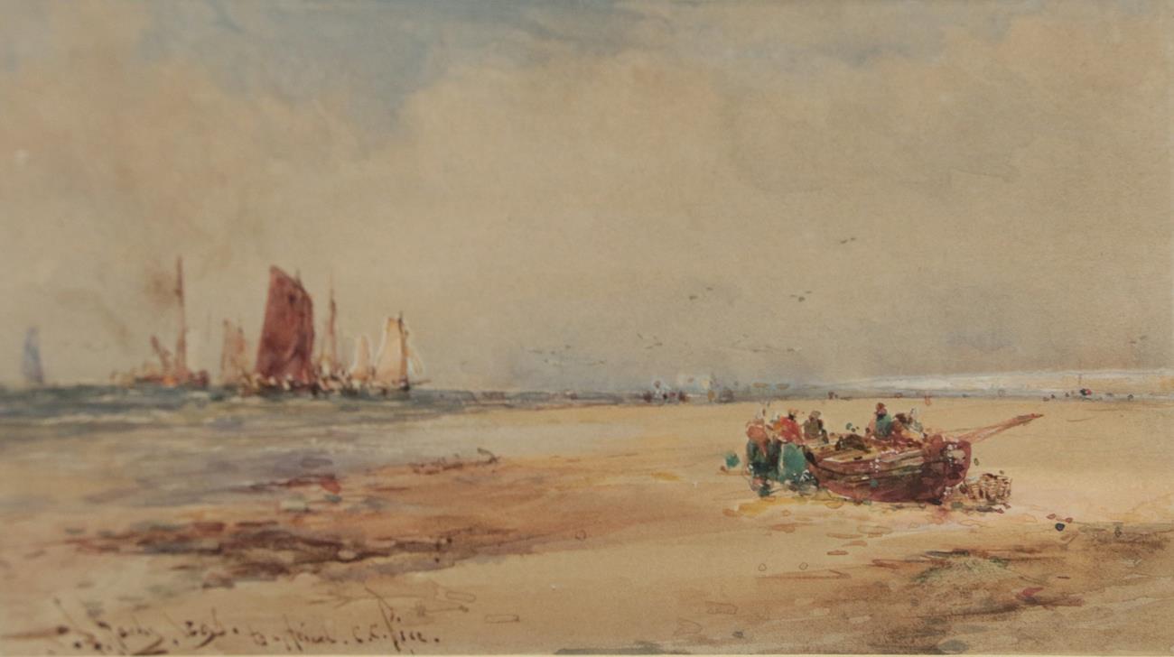 Lot 451 - Thomas Bush Hardy RBA (1842-1897) Beached shipping vessel and fisherfolk on a shoreline Signed,...