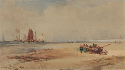 Lot 451 - Thomas Bush Hardy RBA (1842-1897) Beached shipping vessel and fisherfolk on a shoreline Signed,...