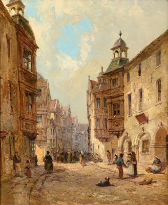 Lot 456 - Jane Vivian (fl.1861-1877) Street Scene, Koblenz Signed, oil on canvasboard, 57.5cm by 47.5cm   See