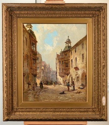Lot 456 - Jane Vivian (fl.1861-1877) Street Scene, Koblenz Signed, oil on canvasboard, 57.5cm by 47.5cm   See