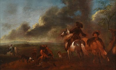 Lot 457 - Manner of Philips Wouwerman 1619-1668) Dutch Departing for a day's hunting A successful chase...