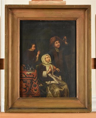 Lot 460 - Manner of Frans van Mieris (1635-1681) Dutch  The Physic - a lady being tended to by her doctor Oil
