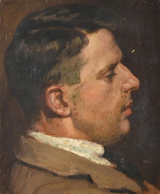 Lot 468 - Slade School Style (20th century)  Portrait of a gentleman wearing a brown overcoat in profile...