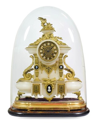 Lot 473 - A Victorian Alabaster and Gilt Metal Mounted Striking Mantel Clock, circa 1880, surmounted by birds