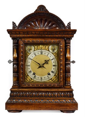 Lot 474 - A German Mahogany Quarter Striking Table Clock, circa 1890, arched pediment, sound fret side doors