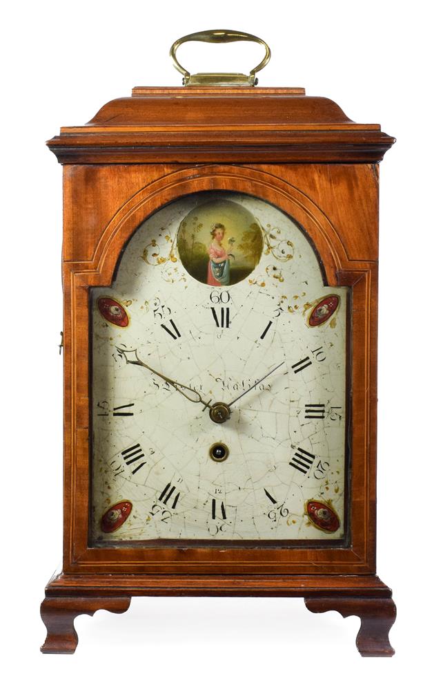 Lot 478 - A Mahogany Alarm Table Timepiece, 18th century and later, inverted pediment with carrying...