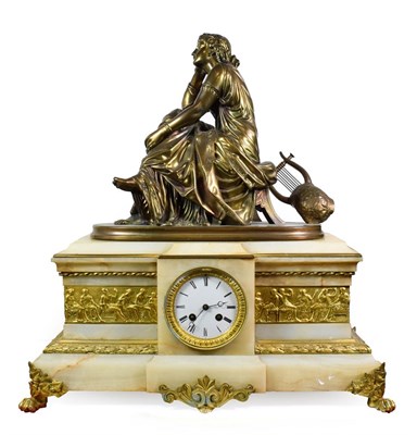 Lot 486 - An Onyx and Gilt Bronze Striking Mantel Clock, circa 1870, surmounted by a gilt bronze figure...