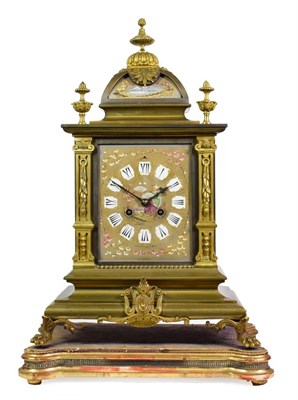 Lot 491 - A Gilt Metal and Porcelain Mounted Striking Mantel Clock, circa 1880, caddied pediment with urn...