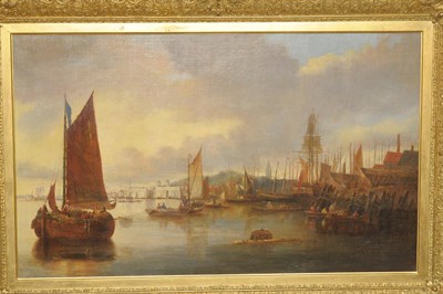 Lot 924A - English School (19th century) Fishing boats and other shipping in a harbour, Oil on canvas,...