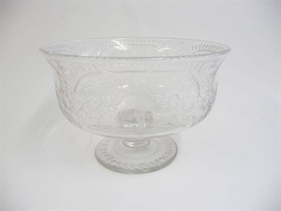 Lot 2 - A Large Engraved Glass Pedestal Punch Bowl, 20th century, of circular form with everted rim,...