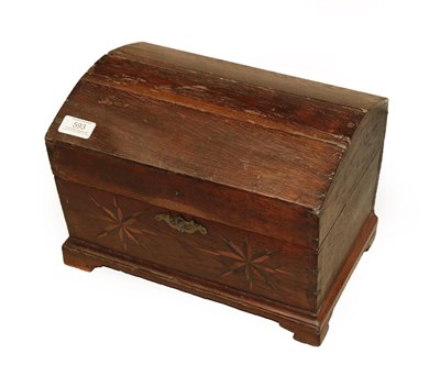 Lot 593 - An 18th Century Oak Dome Top Table Box, the hinged lid enclosing a later candle box above two...
