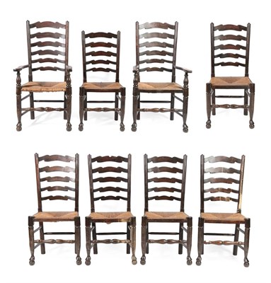 Lot 616 - A Set of Eight Ash and Rush-Seated Lancashire Ladder-Back Chairs, 3rd quarter 19th century,...