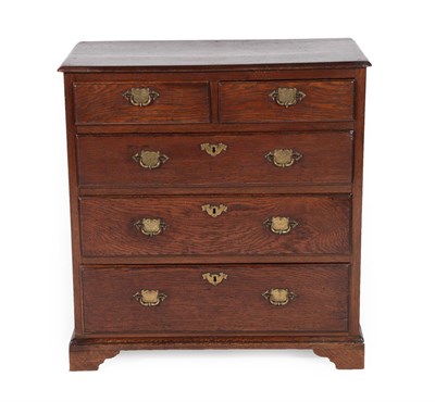 Lot 626 - An Early 18th Century Oak Straight Front Chest, the moulded top above two short and three long...