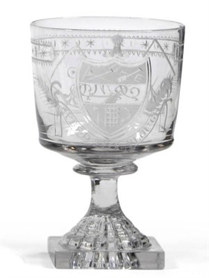 Lot 14 - A "Speed the Plough" Rummer, circa 1805, the bucket bowl engraved with THE FARMERS ARMS and...