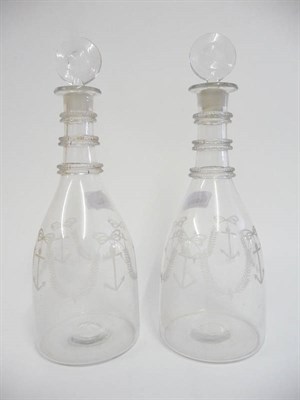 Lot 15 - A Pair of Irish Mallet Decanters, circa 1800, possibly Cork Glass Co, each with bull's eye stoppers