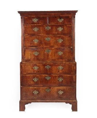 Lot 644 - A George II Walnut, Crossbanded and Oak Sided Chest on Chest, 2nd quarter 18th century, the...
