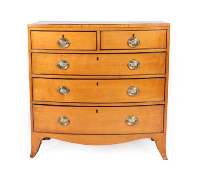 Lot 657 - A George III Satinwood, Ebony Strung and Crossbanded Bowfront Chest of Drawers, early 19th century