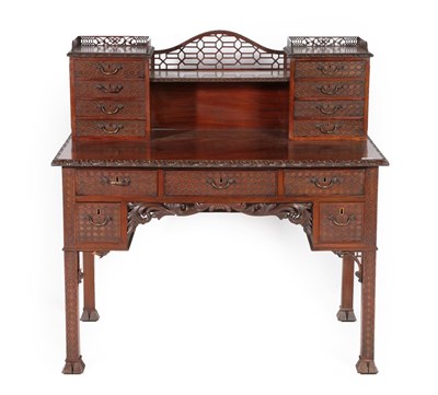 Lot 660 - A Chippendale Revival Carved Mahogany Desk, late 19th/early 20th century, the upper section...