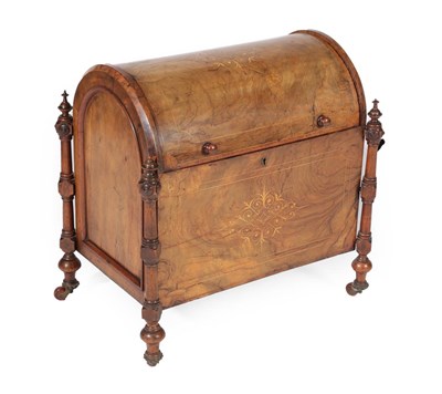 Lot 670 - A Victorian Figured Walnut and Marquetry Inlaid Dome-Top Canterbury, circa 1880, the hinged lid...