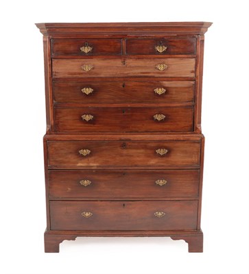 Lot 673 - A George III Mahogany Chest on Chest, late 18th century, the upper section with two short over...