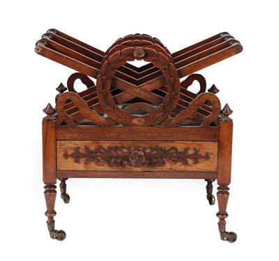 Lot 677 - A Rosewood Canterbury, circa 1830, three divisions of X shaped form fronted by laurel wreath...