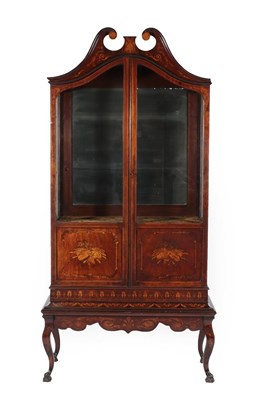 Lot 678 - A Victorian Mahogany and Marquetry Inlaid Display Cabinet, late 19th century, the broken swan...