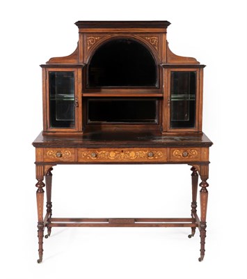 Lot 680 - A Late Victorian Rosewood and Marquetry Inlaid Writing Desk, circa 1890, the superstructure...