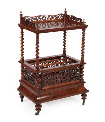 Lot 681 - A Victorian Figured Walnut Canterbury, circa 1870, the upper section with a three-quarter...