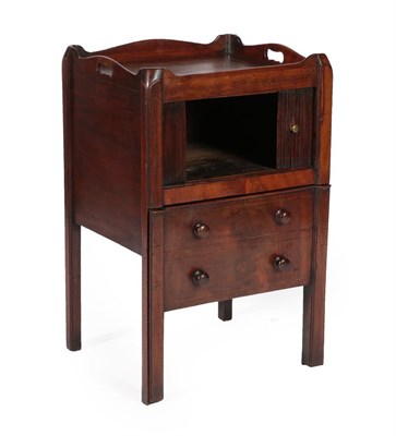 Lot 683 - A George III Mahogany Tambour Fronted Bedside Commode, late 18th century, the tray top above a...