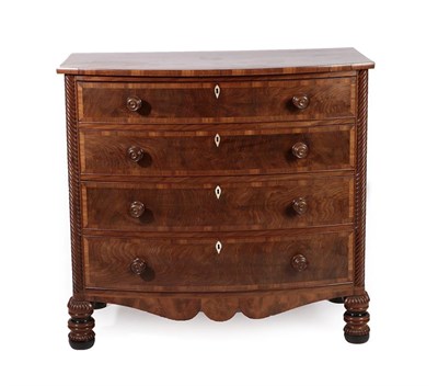 Lot 690 - ~ A George IV Mahogany and Rosewood Crossbanded Bowfront Chest, 2nd quarter 19th century, of...