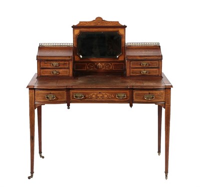 Lot 692 - ~ A Late Victorian Rosewood and Marquetry Inlaid Dressing Table, circa 1890, the superstructure...