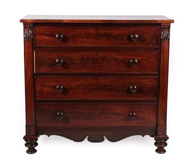 Lot 693 - ~ A Victorian Mahogany Straight Front Chest, circa 1870, of four long graduated drawers between...