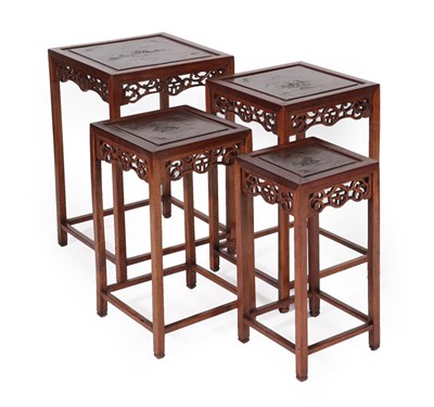 Lot 701 - A Nest of Chinese Hardwood and Inlaid Quartetto Tables, circa 1900, each inlaid with various metals