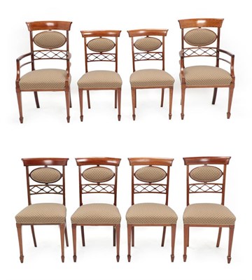 Lot 710 - A Set of Eight Mahogany and Satinwood Banded Dining Chairs, circa 1900, including two carvers,...