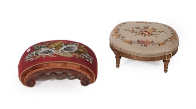 Lot 717 - A Victorian Carved Giltwood Footstool, 3rd quarter 19th century, the later floral needlework...