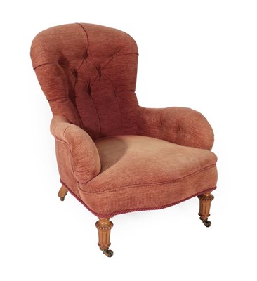 Lot 723 - Gillow: A Victorian Upholstered Armchair, circa 1870, recovered in modern button chenille...