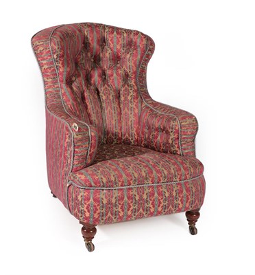 Lot 724 - A Victorian Horsehair Armchair, circa 1880, recovered in buttoned floral fabric, with...