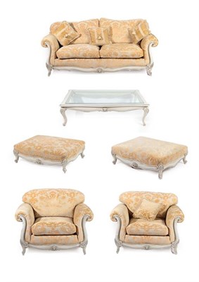 Lot 736 - ~ An Italian Style Six Piece Lounge Suite, circa 2005, comprising a three-seater sofa, the...