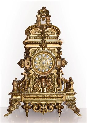 Lot 477 - An Elaborate Gilt Metal Striking Mantel Clock, circa 1890, the imposing case with a gallery...