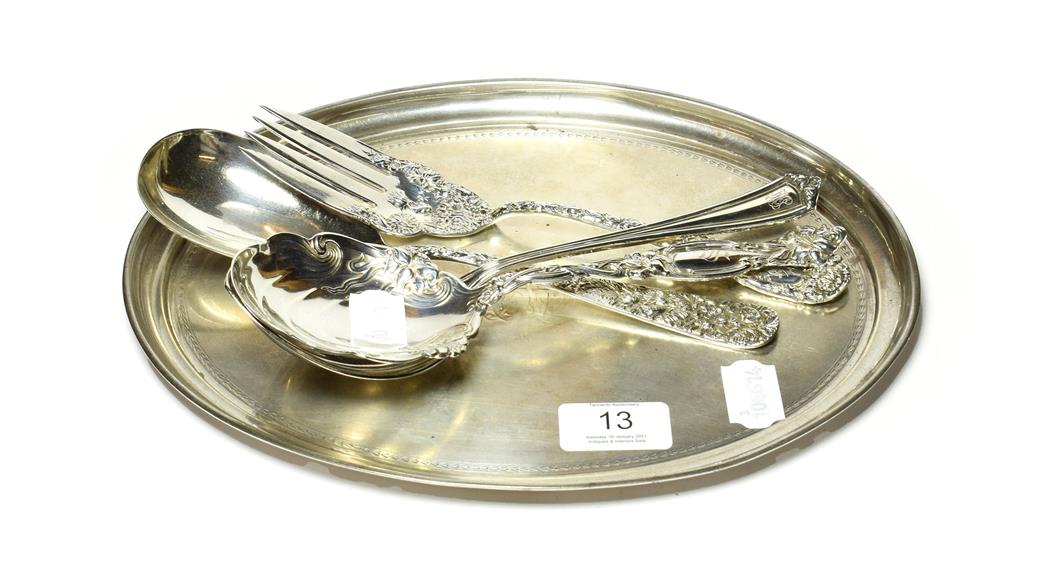 Lot 13 - A George V silver dressing-table tray, by Synyer and Beddoes, Birmingham, 1924, oval and...