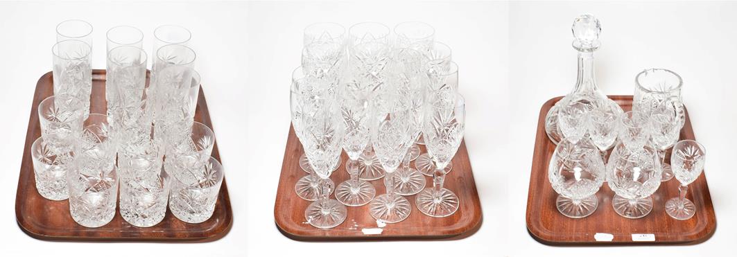 Lot 26 - A selection of cut glass comprising wines, champagnes, cordial, tumblers, sherry, brandy, jug and a