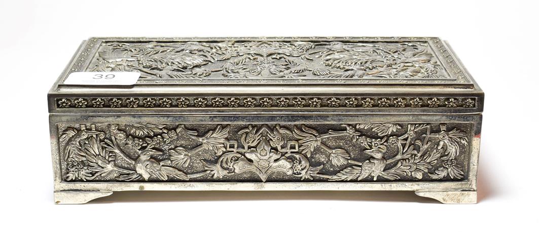 Lot 39 - A silver plate dressing-table box, in the Persian or Indian style, oblong, the cover and sides with