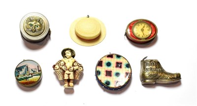 Lot 63 - Six various tape measures, one circular, the cover with a depiction of the Crystal Palace;...
